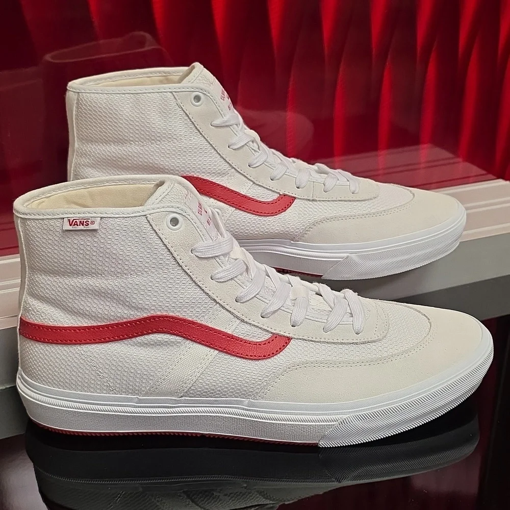 Vans Skate Crockett High White Red Mens 13 Womens 14.5 New